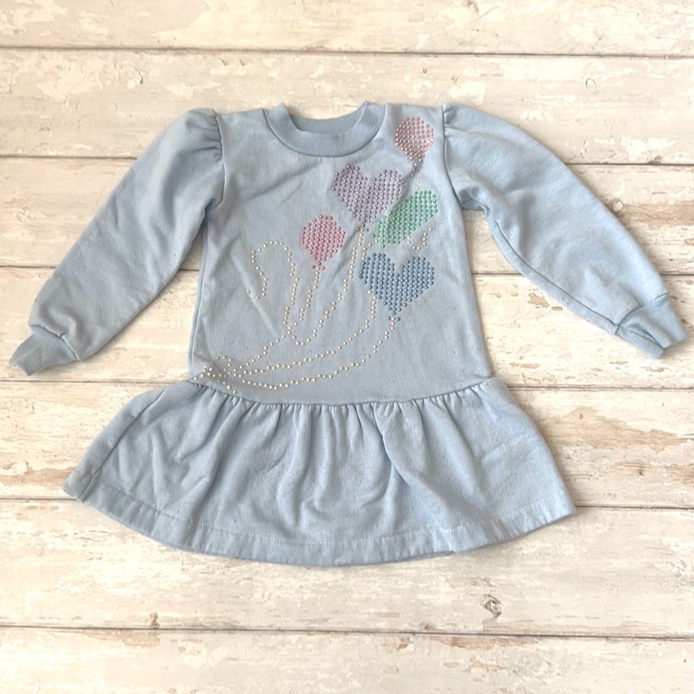 Rabbit Skins 2T Girls Light Blue Peplum Sweatshirt Dress Long Sleeves Toddler